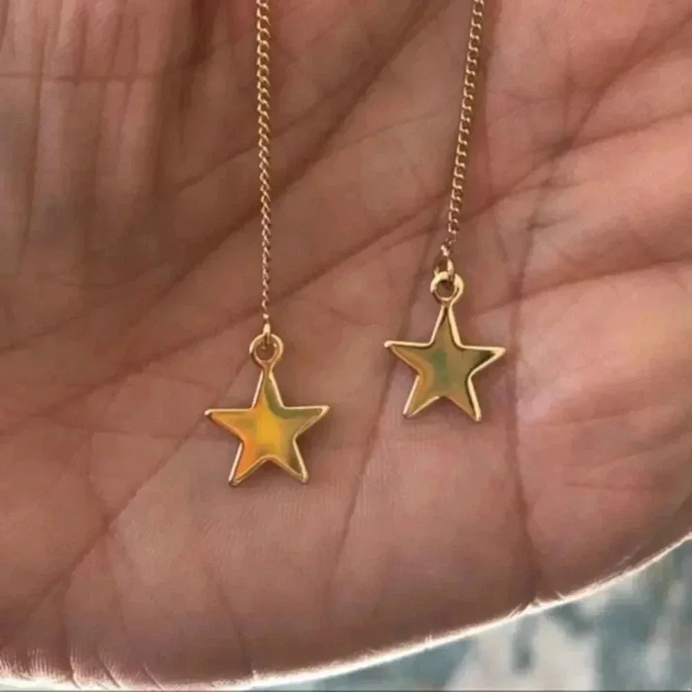 Stars Gold Tone Pearl Threader Earrings NWT